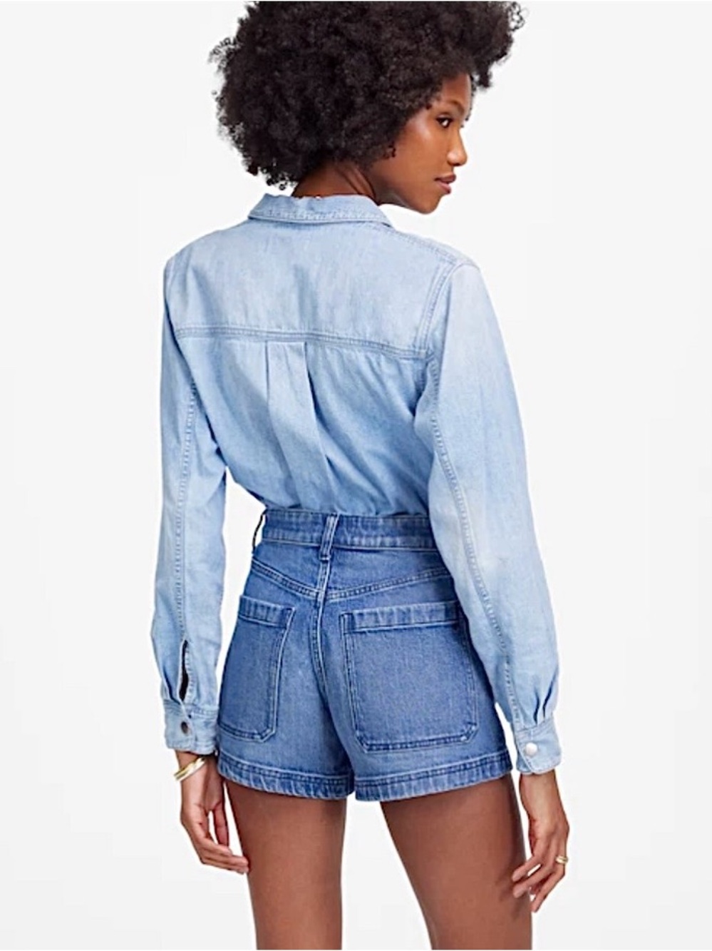 New Madewell Emmett Patch Pocket Marine Sailor Denim Jean Shorts Size 26 - Picture 3 of 12
